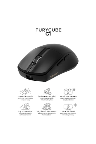 Furycube G1 10000 Dpı Kablolu/bt/2.4 G Tri Mode Gaming Oyuncu Mouse 001