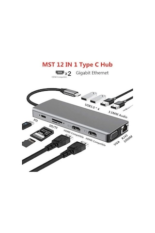 12in1 Dock Station 2 Adet Hdmı Uyumlu 1000 Mbps 4k Usb C Adaptörü Usb 3.0 Vga Rj45 Pd Için Macbook P