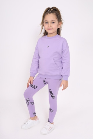 Toontoy Kids Toontoy Kız Çocuk Kanguru Cepli Nakışlı Taytlı Takım Lila