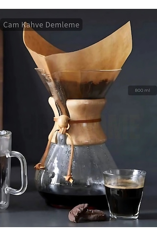 800 Ml Chemex Cam Kahve Demleme Ahşap Tutacaklı Büyük Boy 6 Bardak