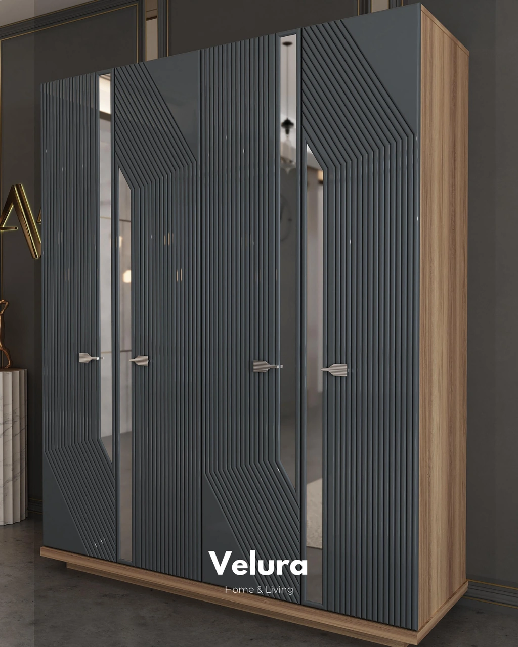 Yuvam 4 Kapaklı Dolap Gardırop Gri