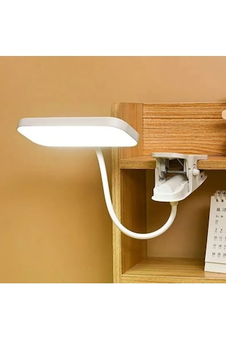 Vkemall Usb Şarjlı Led Okuma Lambası - Uyku Odası/masaüstü, 3 Parlaklık Seviyesi, Göz Korumalı, Esnek Boyun, Klipsli Tasarım Beyaz