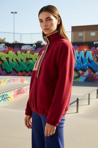 Benerly Kadın Dik Yaka Reglan Kol Oversize Polar Sweatshirt Fonksiyonel D Bordo