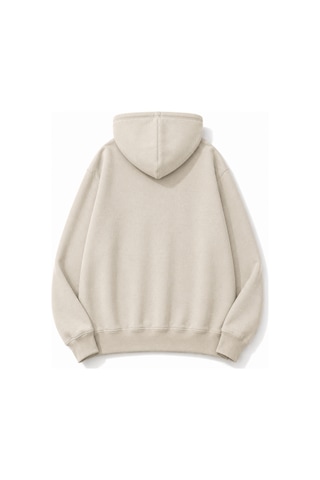 Herkesemoda Stay Wild Baskılı Kanguru Cepli Oversize Sweatshirt Bej