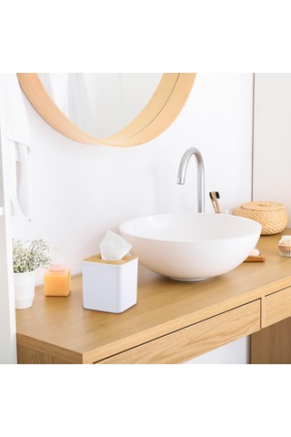 Yuntech01 Beyaz Bambü Masaüstü Kutu Kapağı - Banyo, Yatak Odası, Ofis İçin Elegan Organize Edici 2 Adet Kare Beyaz