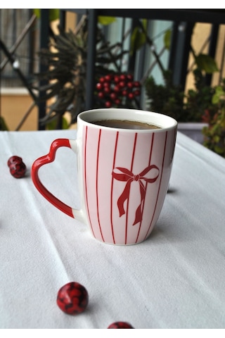 1 Adet Kurdeleli Kupa Seramik Çay Kahve Kupası 330 Ml Kurdele Sevgililer Günü Gümüş