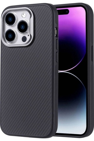 Apple Uyumlu iPhone 15 Pro Max Kılıf M-safe Şarj Özellikli Karbon Fiber Görünümlü Zore Troy Kapak Siyah