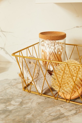 Ocean Home Textile 2'li Altın Renk Metal Sepet Set 25 x 18.5 x 10.5 / 20.5 x 15.5 x 10 cm
