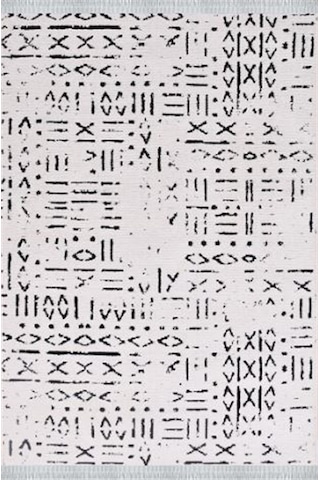 Çam Halı Crea Decolux Vena 8018 Beyaz Özel Kaymaz Tabanlı Pamuk Dokuma Kilim - 80x150