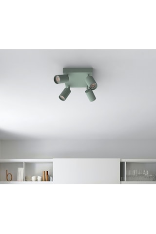 Mylights 4 Lü Dörtlü Hareketli Başlık Mint Yeşili Metal Gövde Gu10 Led Hareketli Tavan Spot Avize Yeşil