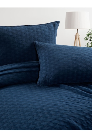Elvira Yatak Örtüsü Seti Çift Kişilik Koyu Mavi Kutulu Mavi