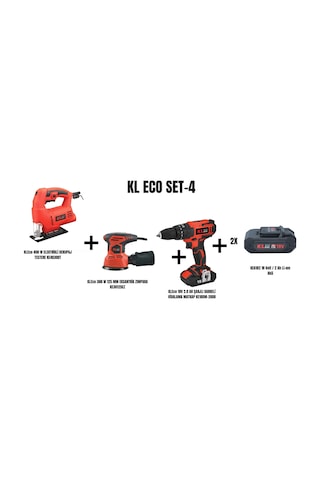 Kleco Set-4 400W Elektrikli Dekupaj Testere + 300W 125 MM Eksantrik Zımpara +  Şarjlı Darbeli Matkap