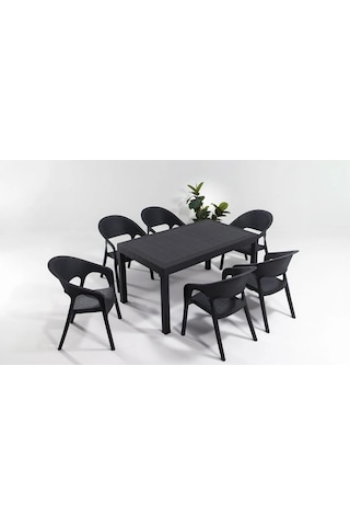 Garden 90x150 Dikdörtgen Masa Takımı 1 Masa + 6 Sandalye Antrasit Bahçe Balkon Teras Antrasit Garden 90x150 Dikdörtgen Masa Takımı 1 Masa + 6 Sandalye Antrasit Bahçe Balkon Teras Antrasit