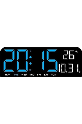 Moveevo Mavi 9 İnç Dijital Duvar Saati - Sıcaklık, Tarih, Hafta Günü, Geri Sayım, Işıklı, 1 Alarm, 12/24 Saat Led Fonksiyonu Mavi