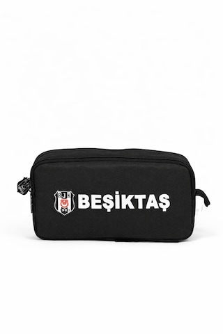 Beşiktaş Lisanslı Siyah Arma Ve Yazı Detaylı Kalemlik - Çift Bölmeli Spor Kalem Çantası Siyah - Beyaz