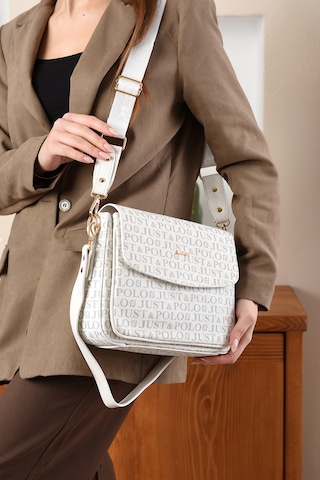 Just Polo Monogram Baskılı Kadın El Ve Omuz Çantası Beyaz