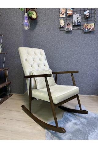 Asedia Trend Ceviz Krem Kapitoneli Sallanan Sandalye Koltuk