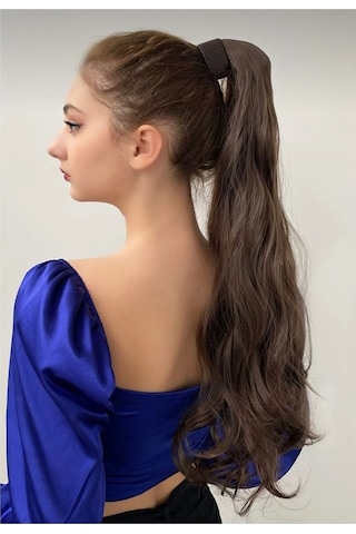 Caş Dekorasyon Kahverengi Renk Çıtçıtlı Dalgalı At Kuyruğu Saç 4a