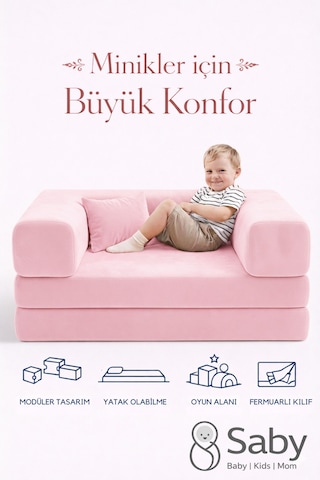 Premium 140x70 Cm Modüler Çocuk Ve Genç Koltuğu Yatak Olabilen Sünger Oyun Alanı Yıkanabilir Kılıf Pembe