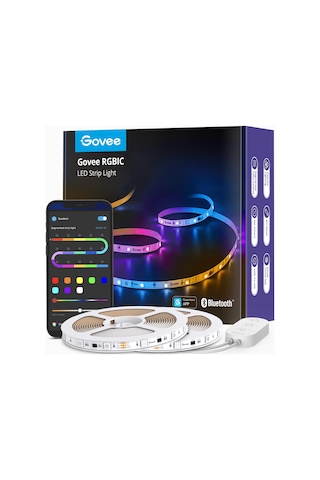 Govee Led Şerit, Rgbıc Led Şerit 20m, Müzik Senkronizasyonu, Segment Kontrolü, Renk Değişimi, 64 Sahne Modu, Uygulama Aracılığıyla Kontrol Edilebilir, Parti, Ev, Yatak Odası, Tv İçin, 2 Rulo 10m Siyah