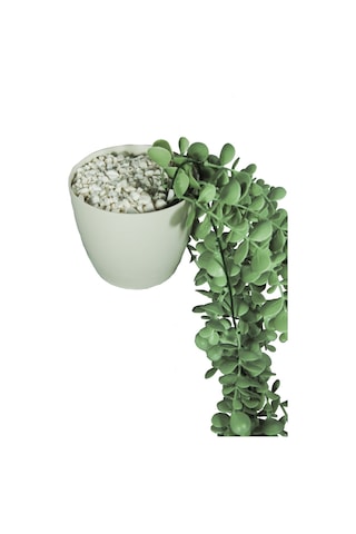 Lilac Home Parlak Beyaz Saksıda Pastel Yeşil Okaliptus Sarkıtı Yapay Çiçek