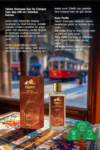Taksim Kolonyası Eau De Cologne Cam Şişe 250 Ml Türkiye Serisi Eski Ahşap Ve Kehribar Kokusu