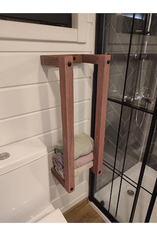 Masif Ahşap Eskitme Boyalı Banyo Havlu Askısı 2 Li Set Bronz