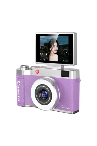 4k Çantalı Dijital Retro Video Kamera 48mp 16x Zoom Işıklı 32gb Kart Dijital Fotoğraf Makinesi Mor