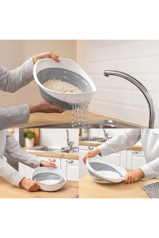 Deconox Katlanabilir Pratik Pirinç, Mercimek Süzgeci Gri