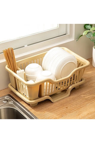 Qingmipy Büyük Boy Kahverengi Kalın Tip Mutfak Tabak- Bardak Süzme Rafı, Çamaşırlar Ve Besteçler İçin Su Süzme Depolama Kutusu, Ev Mutfak Tezgahı Organizatörü Diğer