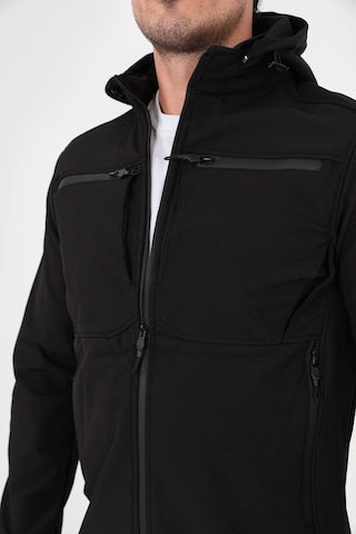 Camp Scoutland Camp456 Outdoor Softshell Su Ve Rüzgara Dayanıklı içi Polar Seyyar Kapüşonlu Erkek Siyah Taktik Mont Siyah