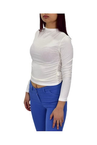 Kadın Lastik Büzgülü Spor Bluz Bgl-st04230 Ekru