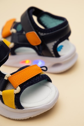 Şirin Bebe Şirinbebe Ortopedik Erkek Bebek Sandalet Lacivert Işıklı Taban Cırtlı Yan Kapalı-4749