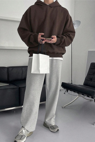 Tarz Cool Erkek Kapüşonlu Oversize Sweatshirt Kahverengi