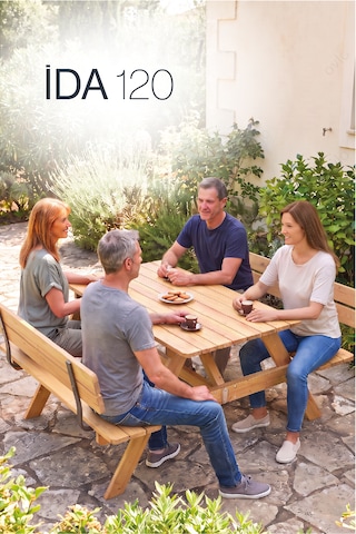 Dış Mekan Masası İda S 120 4 Kişilik Sırt Dayamalı Rahat Ve Şık Tasarım Teak