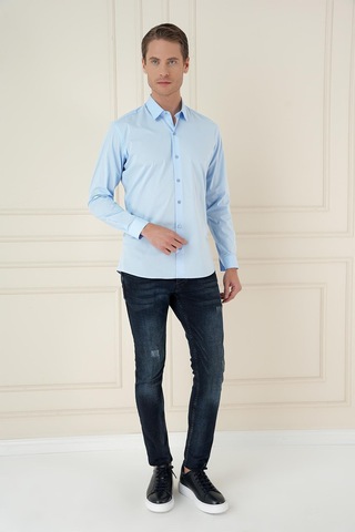 Efor Slim Fit Pamuk Uzun Kol Klasik Mavi Gömlek Gk 745 Mavi