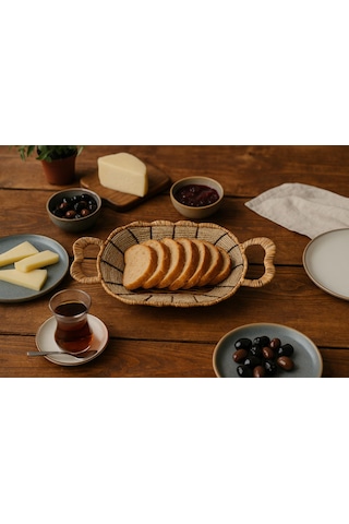 Oval Hasır Ekmek Sepeti-27cm X18 Cm X 7 Cm Beyaz - Kahverengi