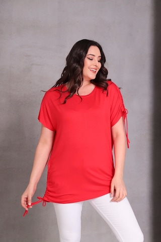 Kolu Eteği Büzmeli Bluz Kırmızı