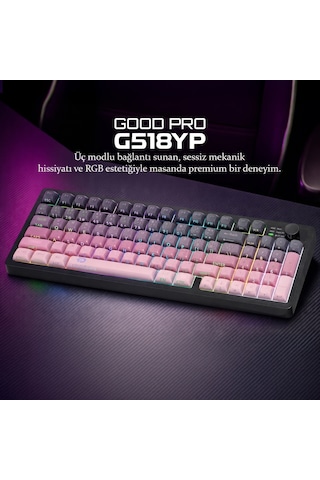 Good Pro G518yp Tri Mode Gaming Klavye Rgb Sessiz 95 Tuş Pembe
