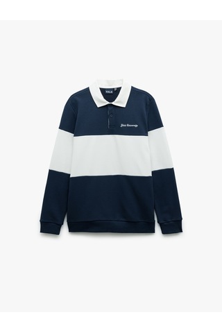 Koton Uzun Kollu Şardonlu Renk Bloklu Polo Yaka Lisanslı Yale Sweatshirt Lacivert 5sam70049mk Lacivert