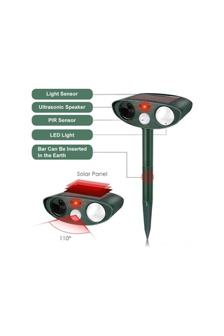 Lemestar Güneş Enerjili Ultrasonik Ve Enkare Işıklı Evcil Hayvan Kovucu - 480+ Saat Kullanim Süresi, 20 M² Alanda Etkili Abs Malzeme