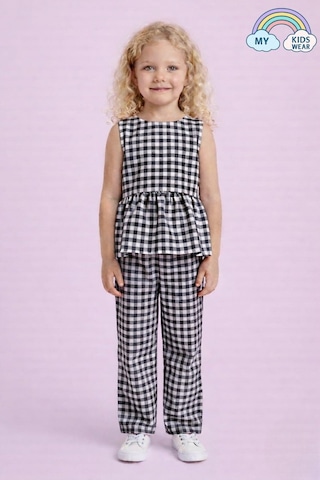 My Kids Wear Kız Çocuk Pötikareli Peplum Bluz Ve Pantolon Takımı 12693 Siyah - Beyaz