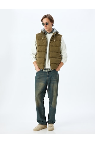 Koton Şişme Yelek Slim Fit Fermuarlı Haki 5wam20026hw Haki