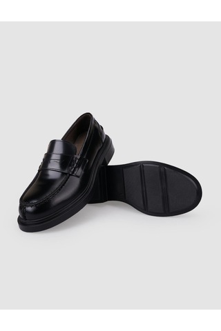Hakiki Deri Siyah Açma Kadın Loafer Siyah