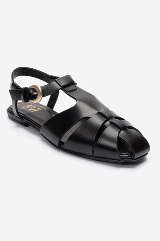 Luvi Shoes Jandor Siyah Hakiki Deri Kadın Sandalet
