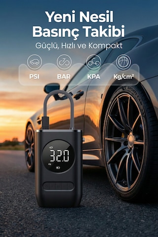 Embatech 4000mah Hava Pompası 150 Psı Ultra Basınç, Led Işıklı, Lcd Ekranlı, Taşınabilir Şarjlı Kompresör Embatech