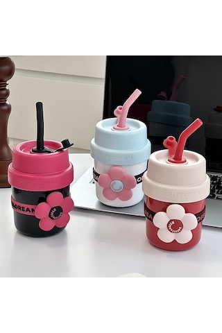 Çiçek Hasır Termos Bardak, Kadın Su Bardağı, Yüksek Görünüm Eşlik Eden Fincan, Sevimli Kahve Fincanı, Paslanmaz Çelik Çocuk Öğrenci Su Bardağı, 400ml Zg1qky Diğer