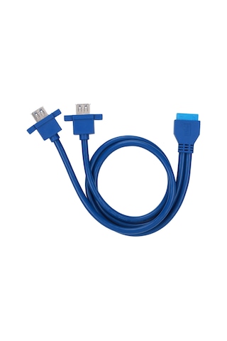 Vkemall Mavi Usb3.0 19pin'den 2af'a Veri Kablosu 0.8m, Vitesli Delikli, 5gbps Hızlı Aktarım, Esnek Pvc, Dayanıklı