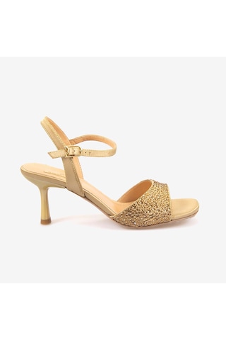 Hawen Angels Kadın Kösele Taban 7,5cm Topuklu Saten Gece & Abiye Ayakkabı 6895-26-v1 Altın