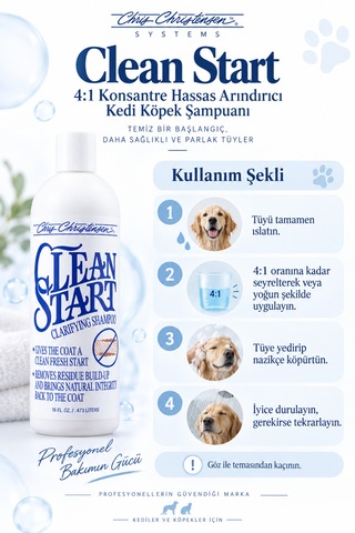 Chris Christensen Clean Start 4:1 Konsantre Hassas Arındırıcı Kedi Köpek Şampuanı 473 Ml